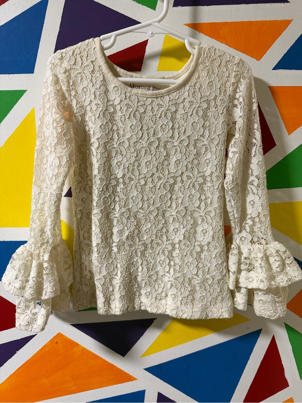 Mustard Pie Cream Lace Bell Sleeve Blouse